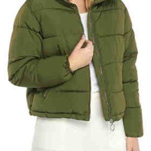 mock neck puffer jacket women's